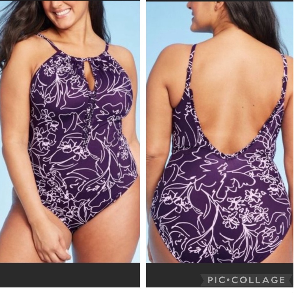 Women's High Neck Keyhole 1Piece Swimsuit XL